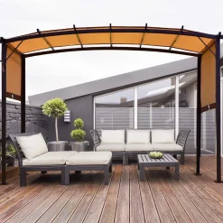 Tangkula 12' x 9' Pergola Gazebo Canopy Outdoor Patio Garden Steel Frame Sun Shelter with Retractable Canopy Shades