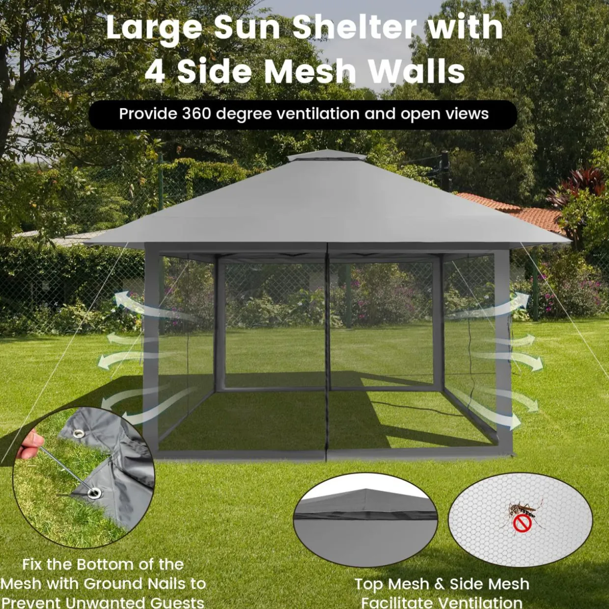 Tangkula 13' x 13' Pop-up Gazebo Canopy, Instant Setup Canopy Tent