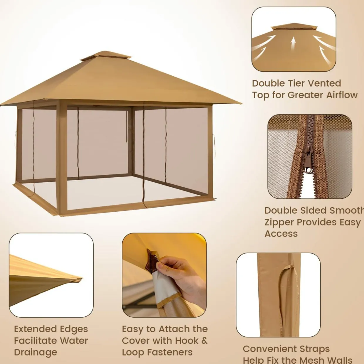 Tangkula 13' x 13' Pop-up Gazebo Canopy, Instant Setup Canopy Tent