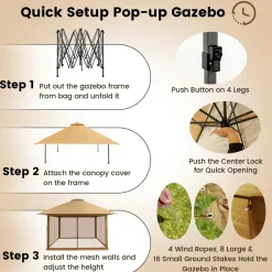 Tangkula 13' x 13' Pop-up Gazebo Canopy, Instant Setup Canopy Tent