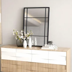 Tangkula 28" x 40" Rectangle Window Mirror, 3-Layered Modern Mirror with Metal Frame
