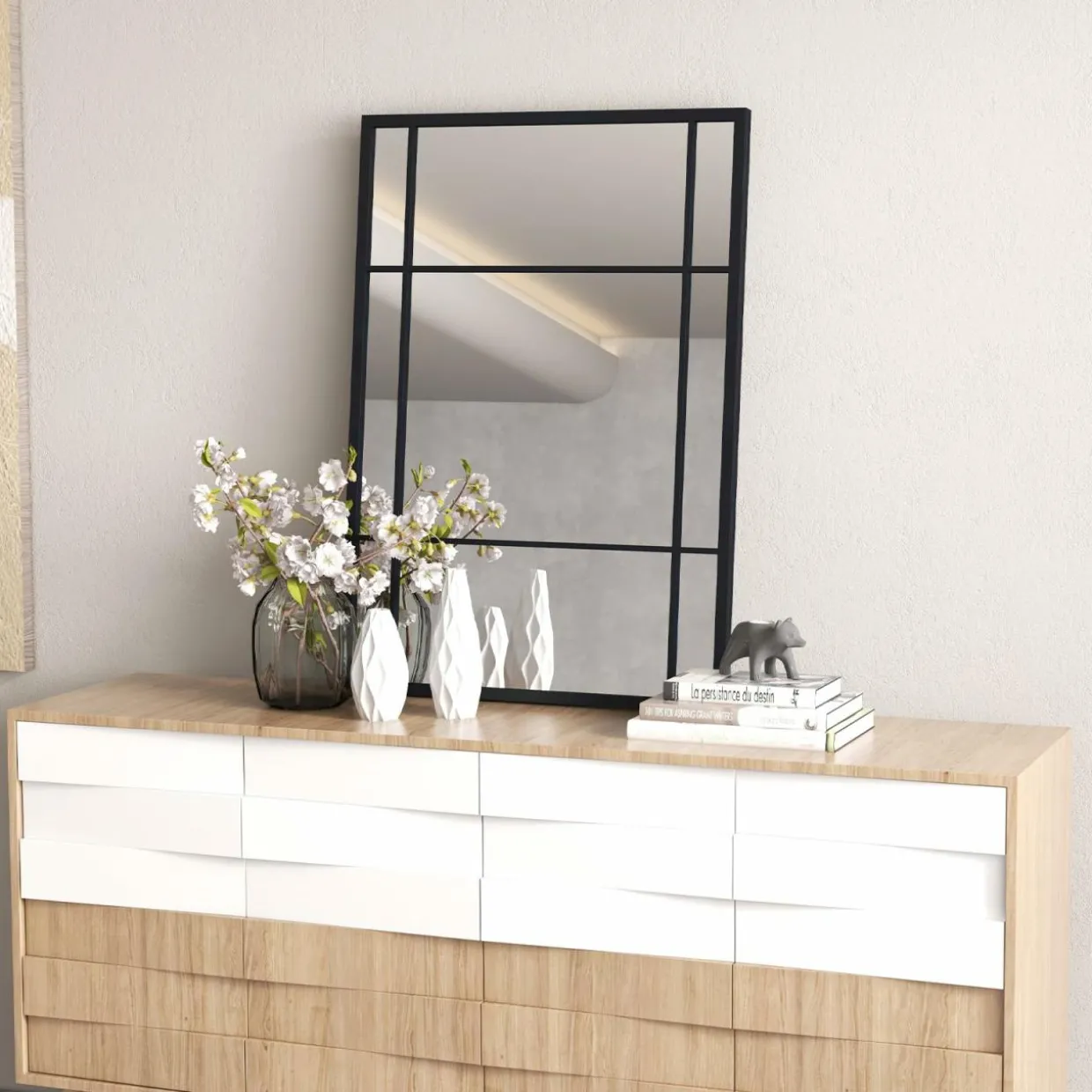 Tangkula 28" x 40" Rectangle Window Mirror, 3-Layered Modern Mirror with Metal Frame