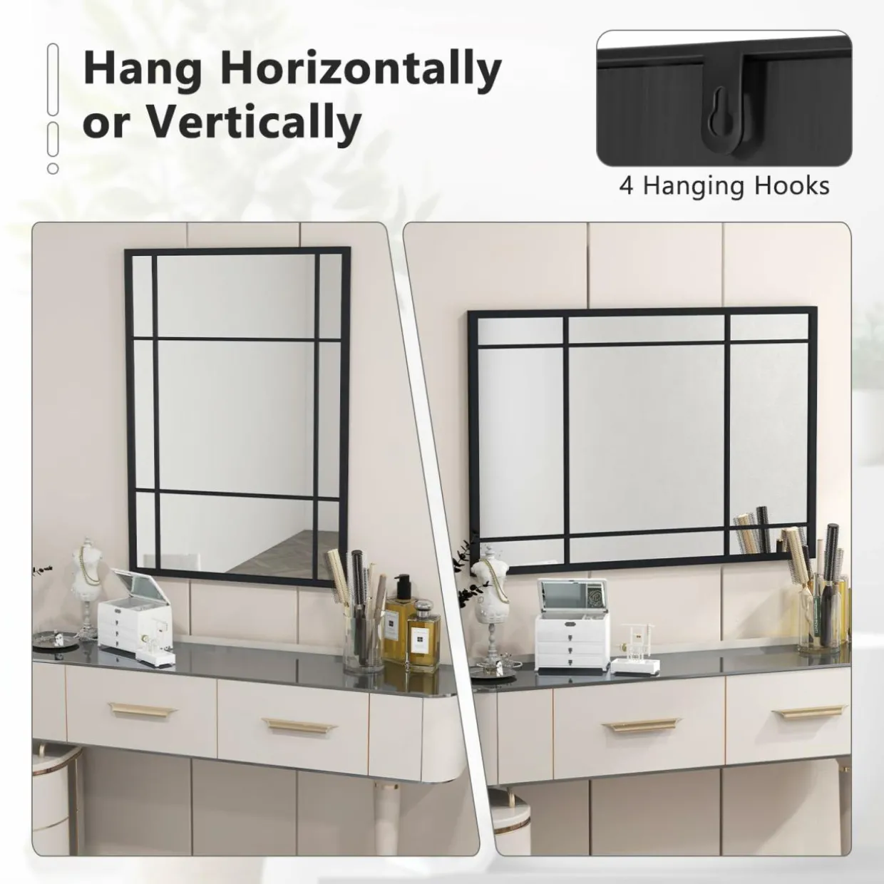 Tangkula 28" x 40" Rectangle Window Mirror, 3-Layered Modern Mirror with Metal Frame