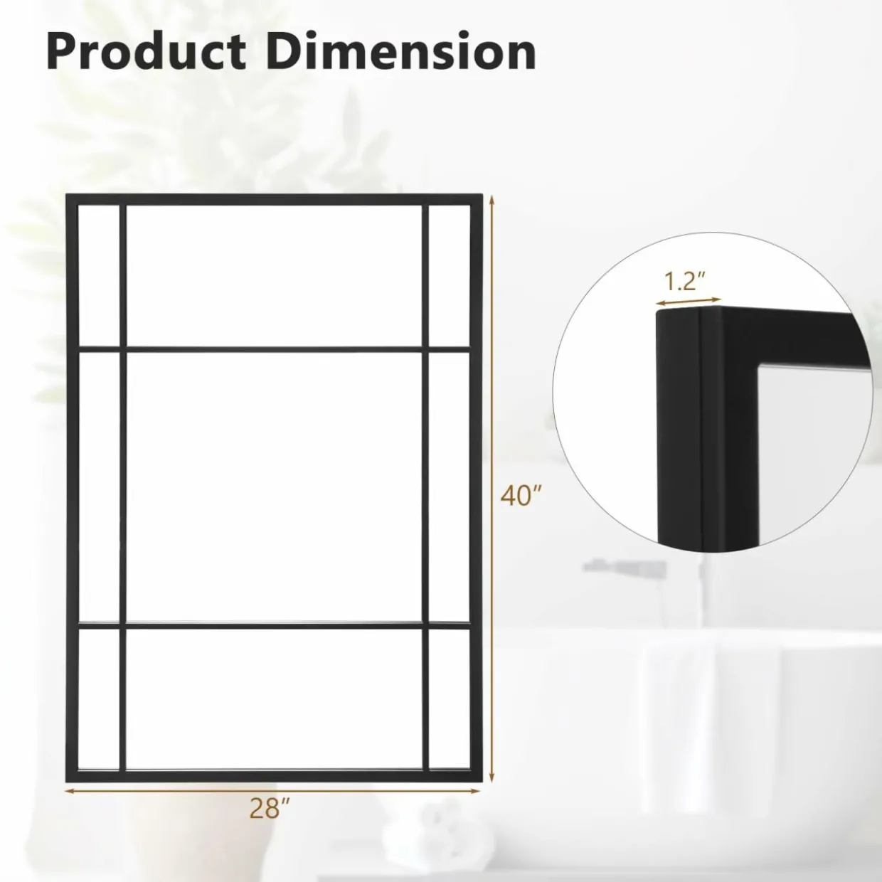Tangkula 28" x 40" Rectangle Window Mirror, 3-Layered Modern Mirror with Metal Frame