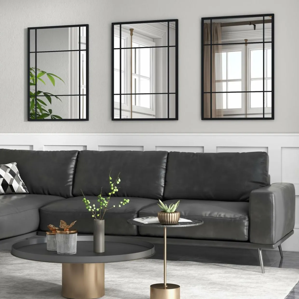 Tangkula 28" x 40" Rectangle Window Mirror, 3-Layered Modern Mirror with Metal Frame