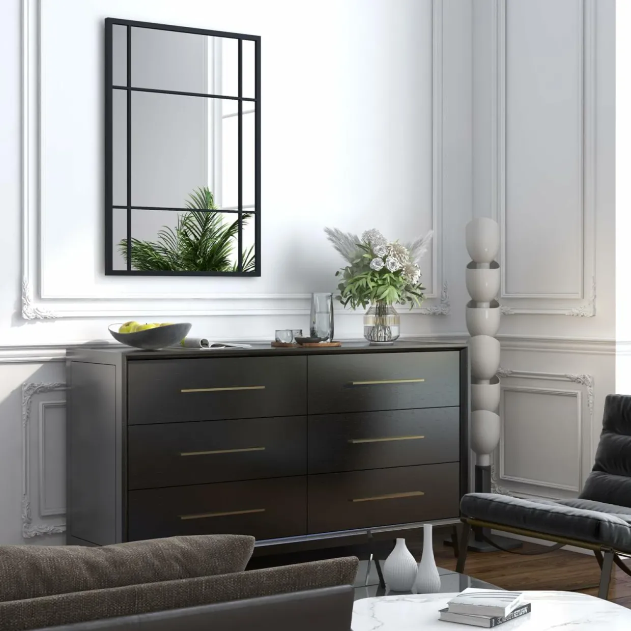 Tangkula 28" x 40" Rectangle Window Mirror, 3-Layered Modern Mirror with Metal Frame