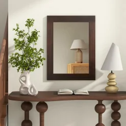 Tangkula 24" x 32" Wood Mirror for Wall, Wall Mounted Rectangular Decorative Mirror for Bathroom Living Room