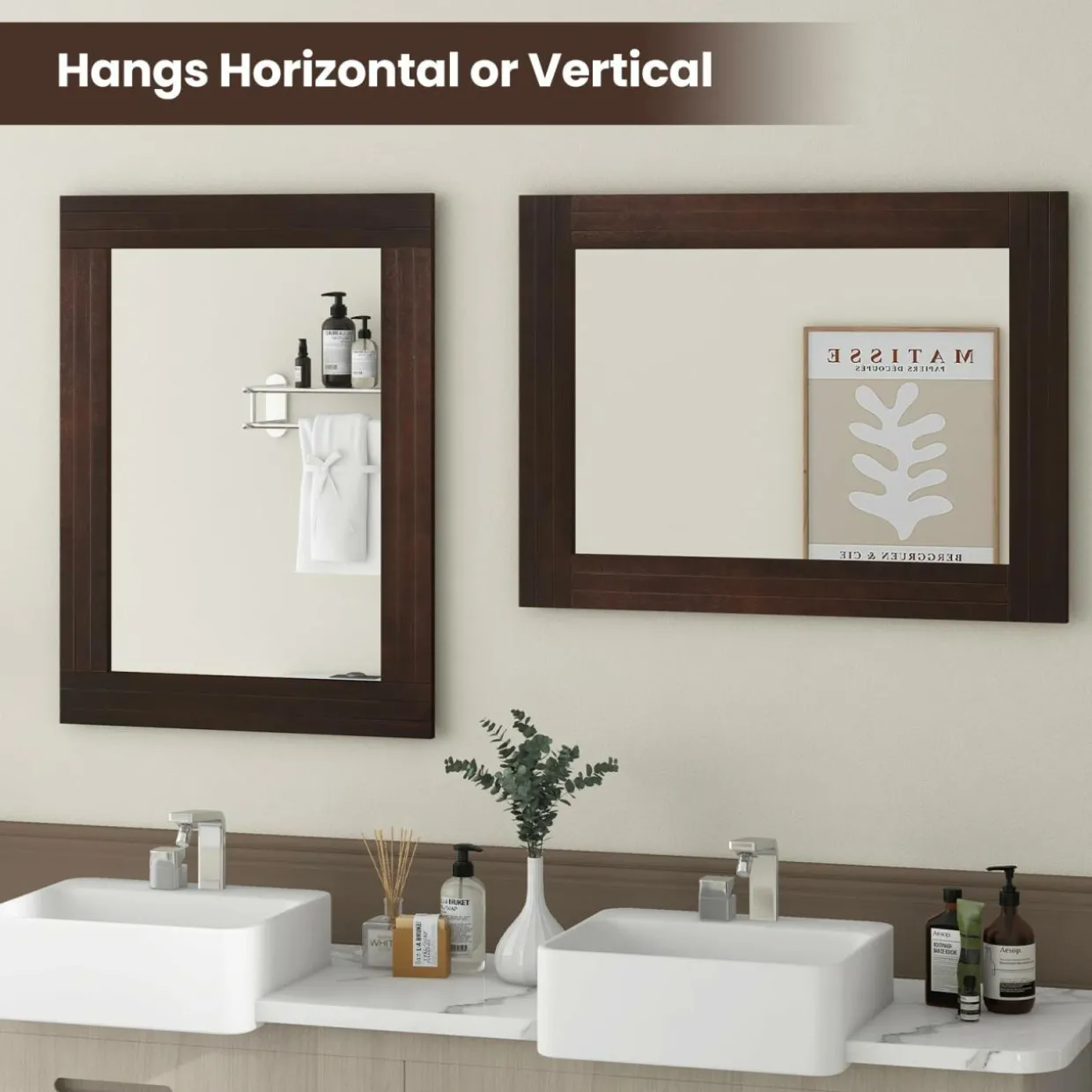 Tangkula 24" x 32" Wood Mirror for Wall, Wall Mounted Rectangular Decorative Mirror for Bathroom Living Room