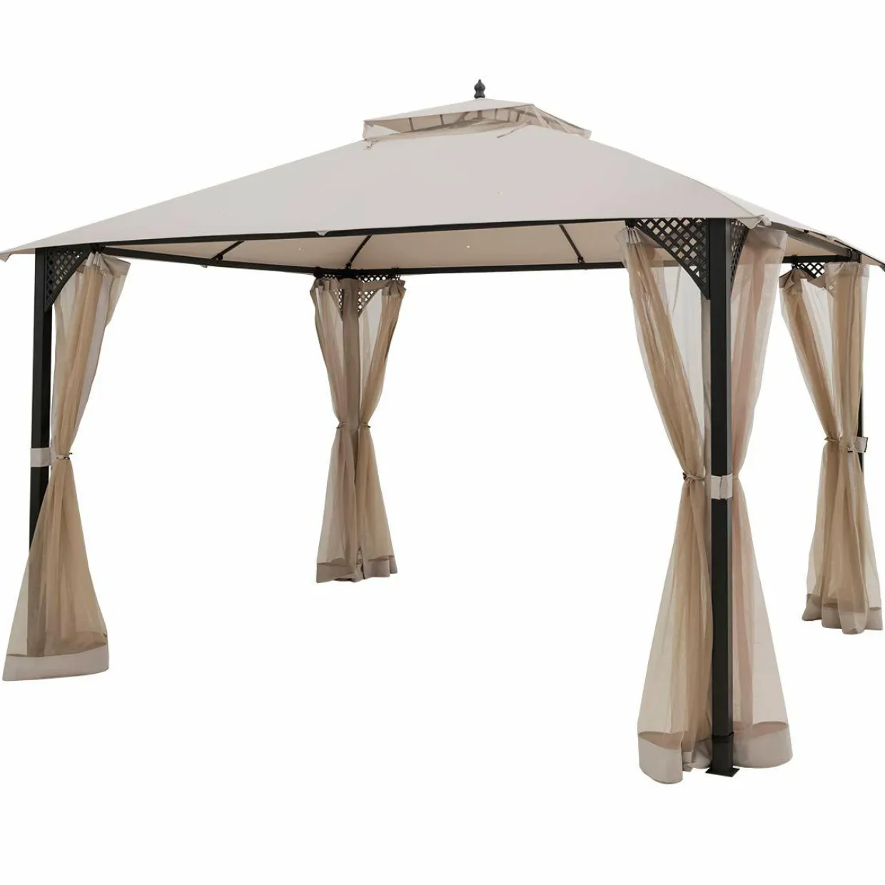 Tangkula 12 X 10FT Patio Gazebo, Air-Ventilated Canopy Party Tent w/Dual-Tiered Top for Backyard Garden Lawn
