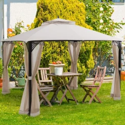 Tangkula 12 X 10FT Patio Gazebo, Air-Ventilated Canopy Party Tent w/Dual-Tiered Top for Backyard Garden Lawn