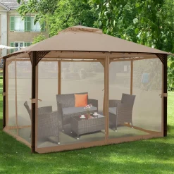 Tangkula 12 X 10FT Patio Gazebo, Air-Ventilated Canopy Party Tent w/Dual-Tiered Top for Backyard Garden Lawn