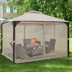 Tangkula 12 X 10FT Patio Gazebo, Air-Ventilated Canopy Party Tent w/Dual-Tiered Top for Backyard Garden Lawn