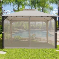 Tangkula 12 X 10FT Patio Gazebo, Air-Ventilated Canopy Party Tent w/Dual-Tiered Top for Backyard Garden Lawn