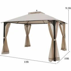 Tangkula 12 X 10FT Patio Gazebo, Air-Ventilated Canopy Party Tent w/Dual-Tiered Top for Backyard Garden Lawn