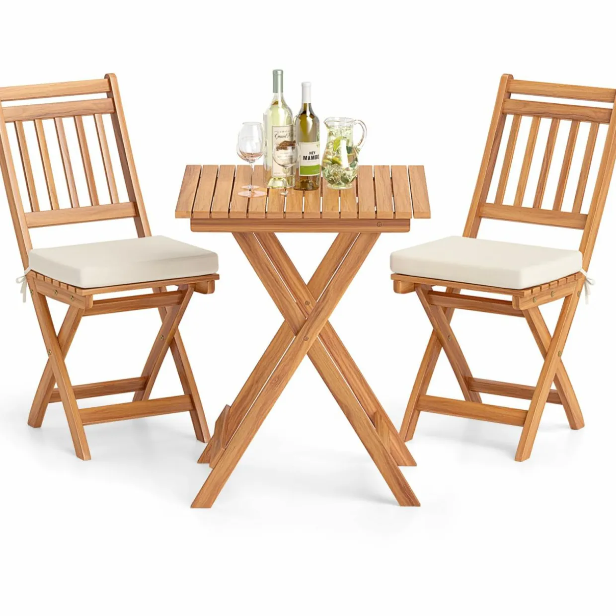 Tangkula Acacia Wood Patio Bistro Set 3