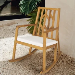 Tangkula Acacia Wood Patio Rocking Chair, Outdoor Porch Rocker