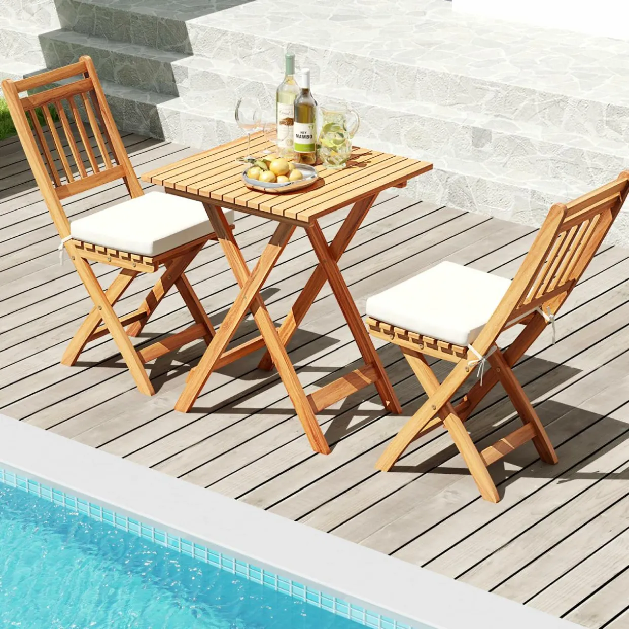 Tangkula Acacia Wood Patio Bistro Set 3
