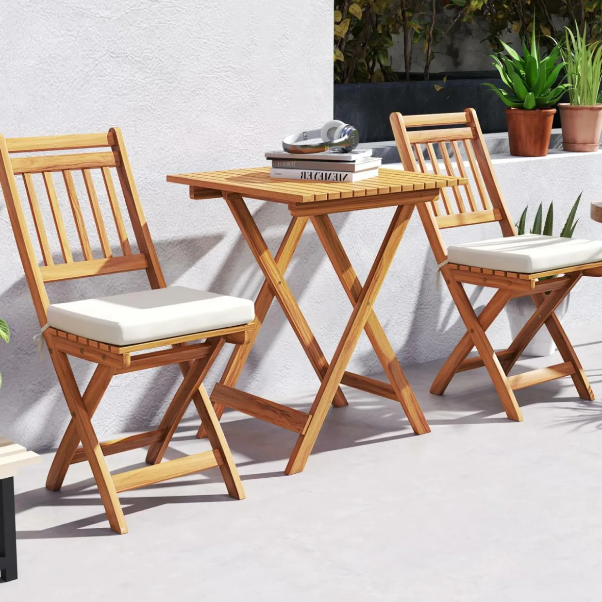 Tangkula Acacia Wood Patio Bistro Set 3