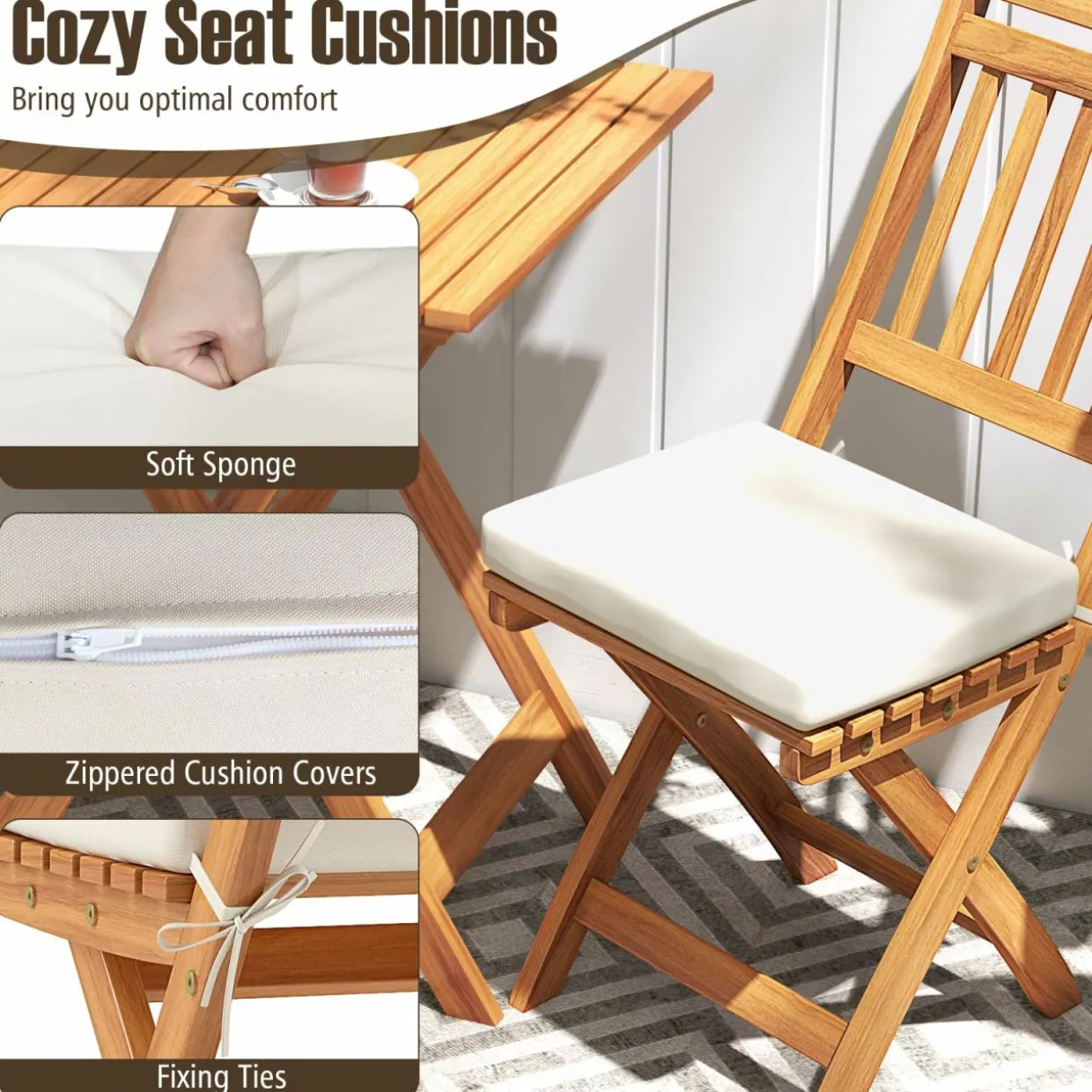 Tangkula Acacia Wood Patio Bistro Set 3