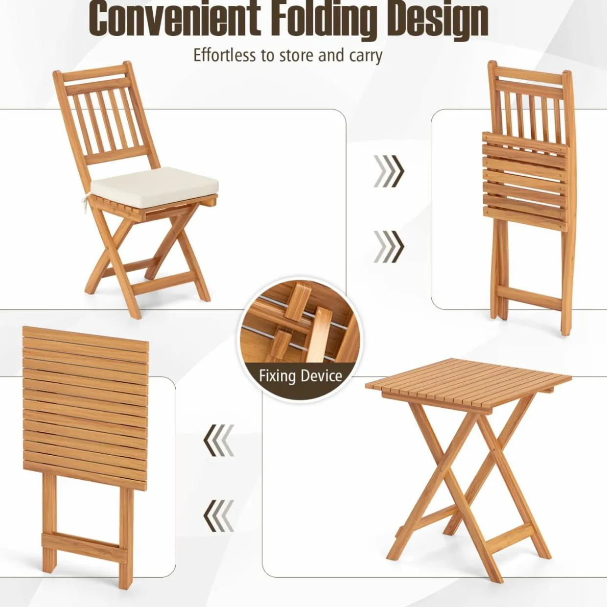 Tangkula Acacia Wood Patio Bistro Set 3