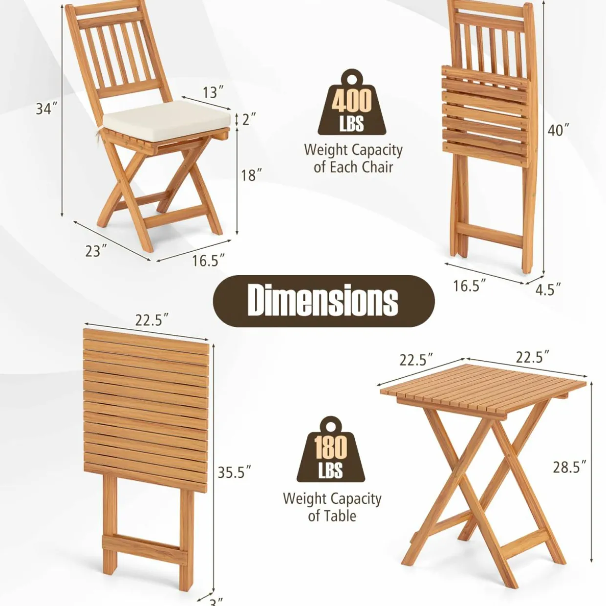 Tangkula Acacia Wood Patio Bistro Set 3