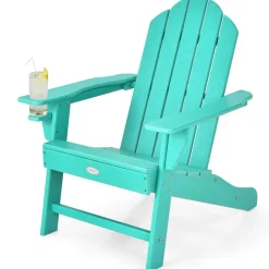 Tangkula Adirondack Chair Outdoor, Fade Resistant HDPE Armchairs with Cup Holder