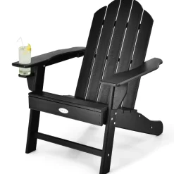 Tangkula Adirondack Chair Outdoor, Fade Resistant HDPE Armchairs with Cup Holder