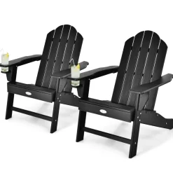 Tangkula Adirondack Chair Outdoor, Fade Resistant HDPE Armchairs with Cup Holder