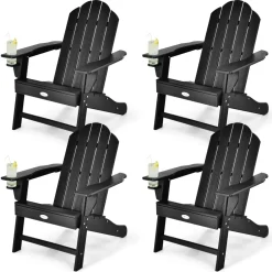 Tangkula Adirondack Chair Outdoor, Fade Resistant HDPE Armchairs with Cup Holder