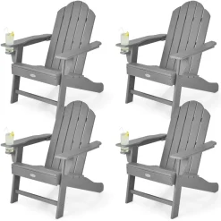 Tangkula Adirondack Chair Outdoor, Fade Resistant HDPE Armchairs with Cup Holder