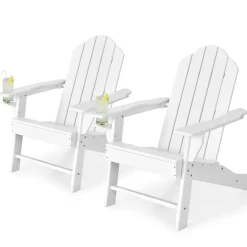 Tangkula Adirondack Chair Outdoor, Fade Resistant HDPE Armchairs with Cup Holder