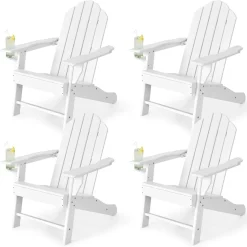 Tangkula Adirondack Chair Outdoor, Fade Resistant HDPE Armchairs with Cup Holder