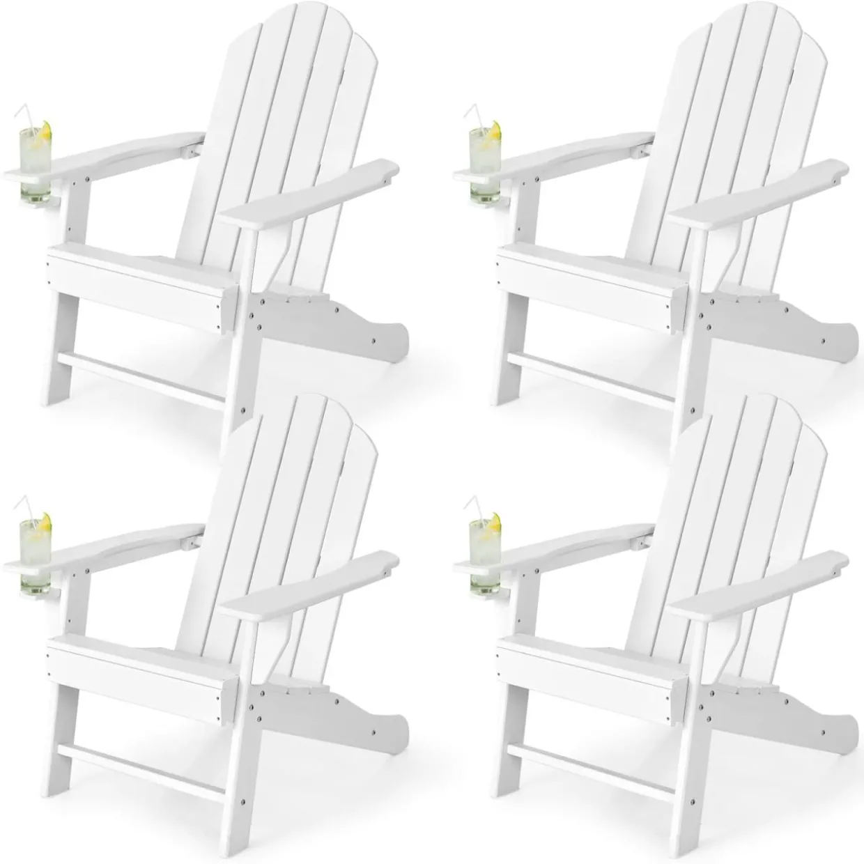 Tangkula Adirondack Chair Outdoor, Fade Resistant HDPE Armchairs with Cup Holder