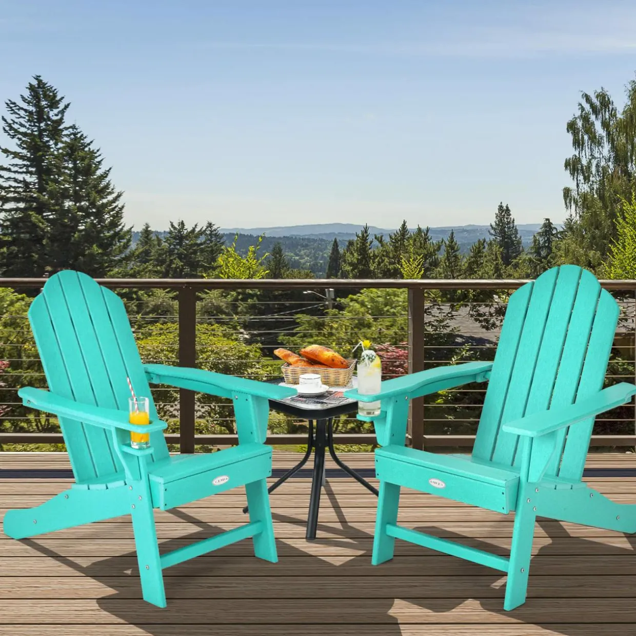 Tangkula Adirondack Chair Outdoor, Fade Resistant HDPE Armchairs with Cup Holder