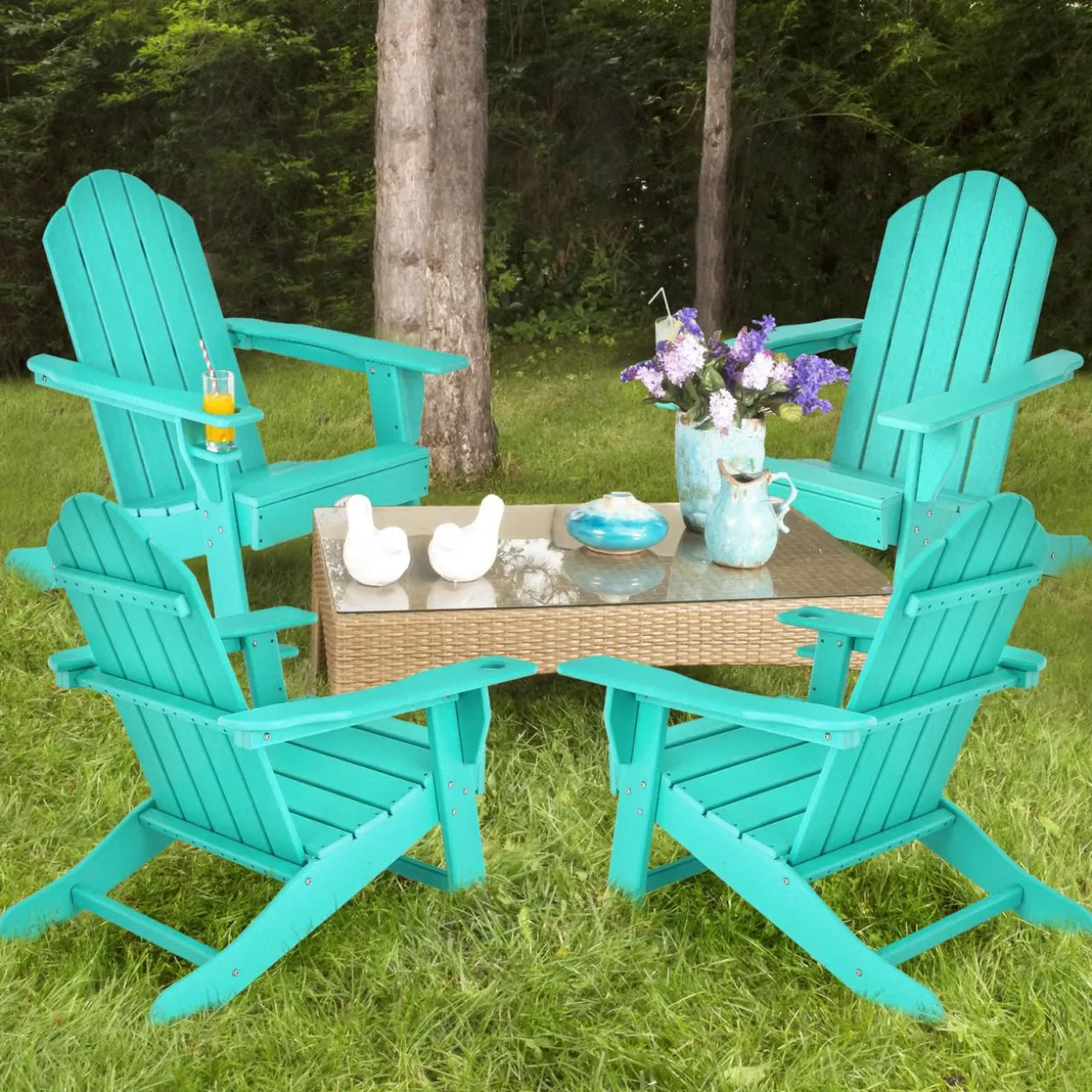 Tangkula Adirondack Chair Outdoor, Fade Resistant HDPE Armchairs with Cup Holder