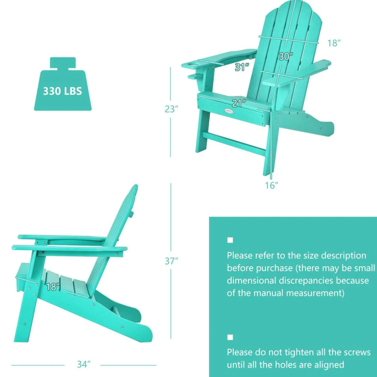 Tangkula Adirondack Chair Outdoor, Fade Resistant HDPE Armchairs with Cup Holder