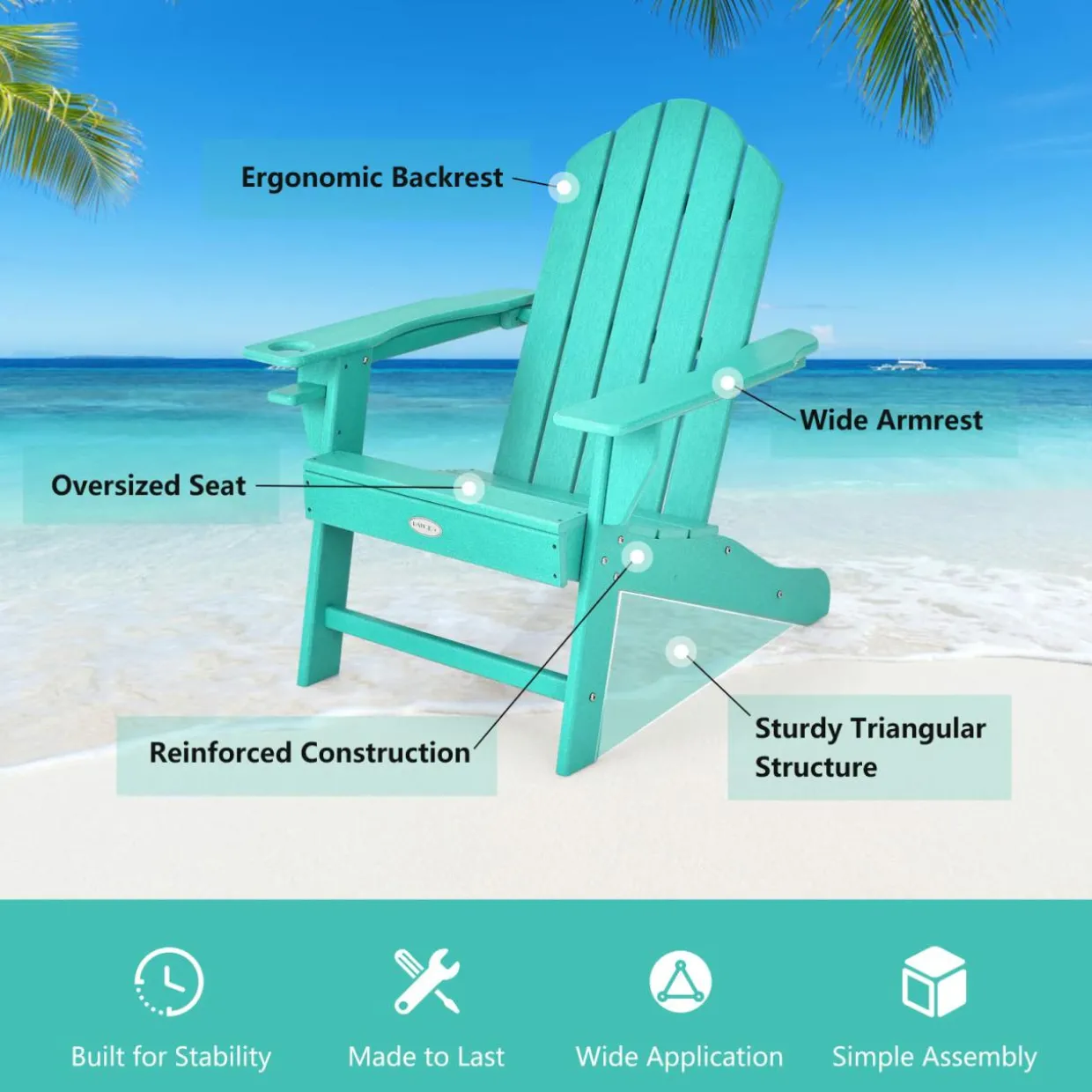 Tangkula Adirondack Chair Outdoor, Fade Resistant HDPE Armchairs with Cup Holder
