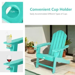 Tangkula Adirondack Chair Outdoor, Fade Resistant HDPE Armchairs with Cup Holder