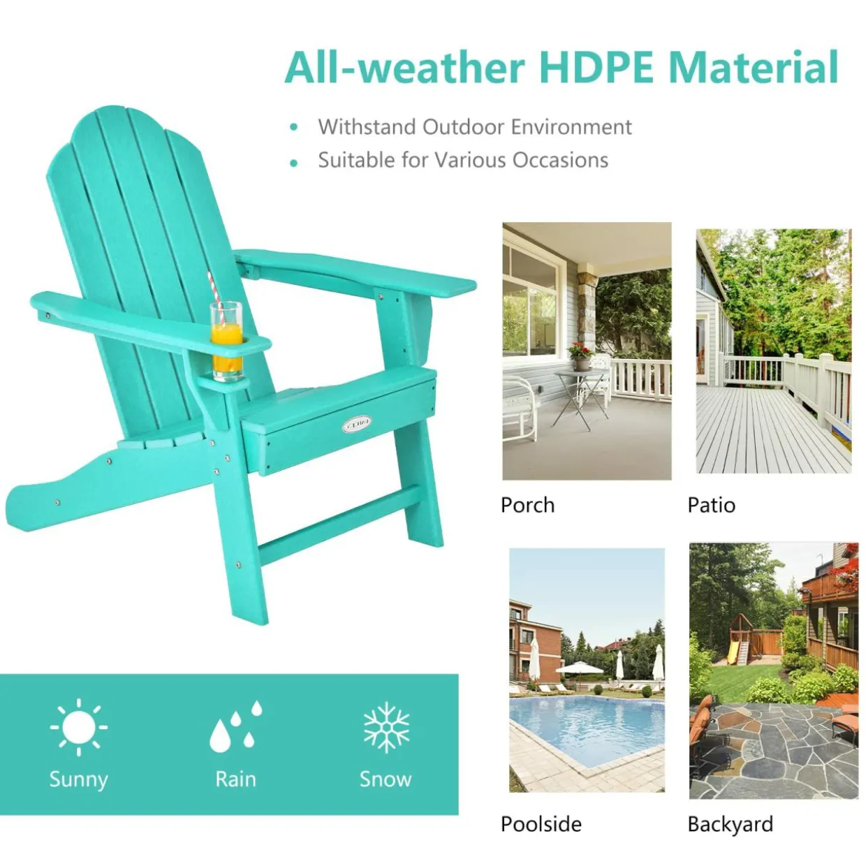 Tangkula Adirondack Chair Outdoor, Fade Resistant HDPE Armchairs with Cup Holder