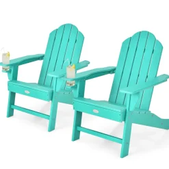 Tangkula Adirondack Chair Outdoor, Fade Resistant HDPE Armchairs with Cup Holder