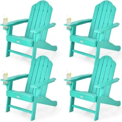 Tangkula Adirondack Chair Outdoor, Fade Resistant HDPE Armchairs with Cup Holder