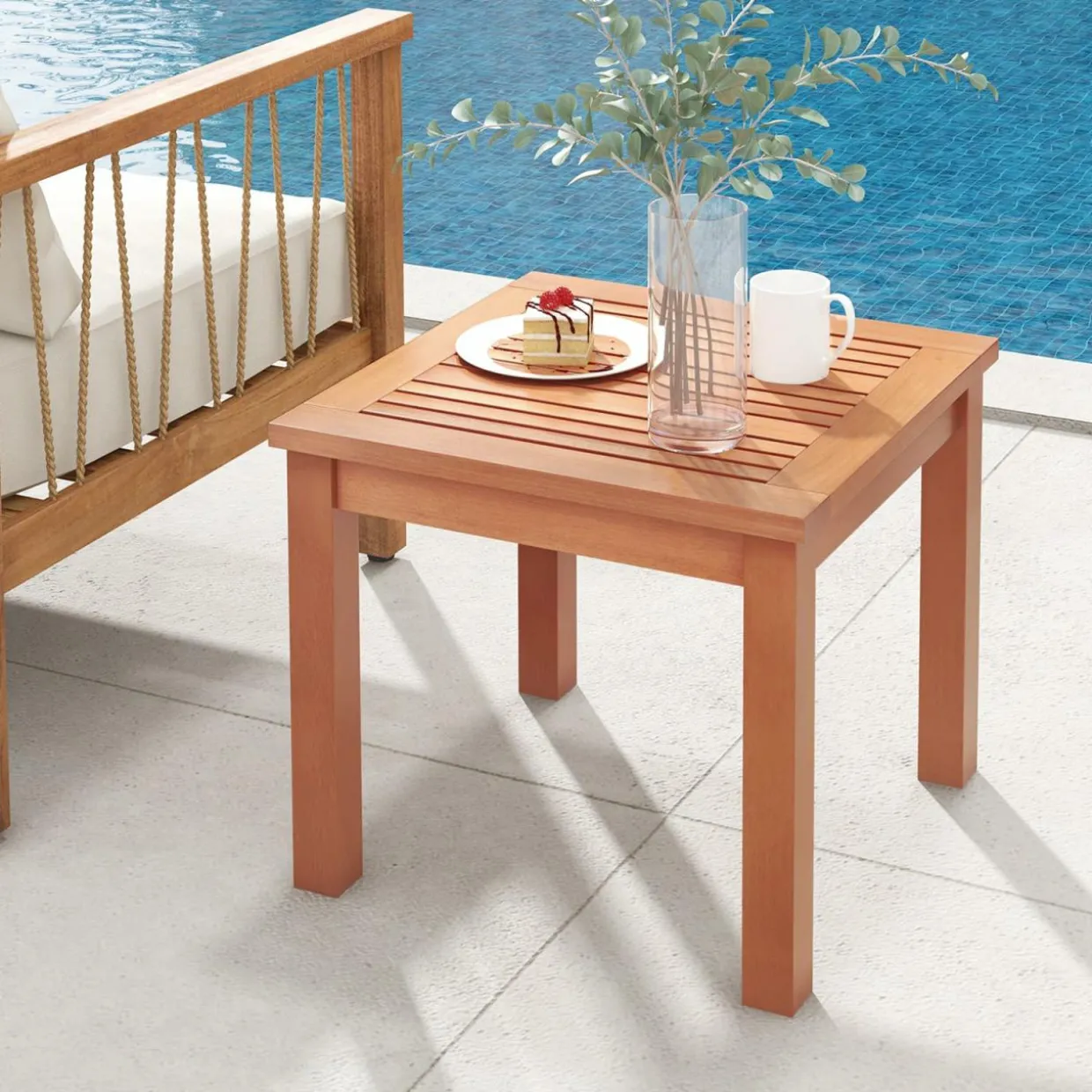 Tangkula Adirondack Outdoor Side Table, 18" Small Square Patio End Table with Slatted Tabletop