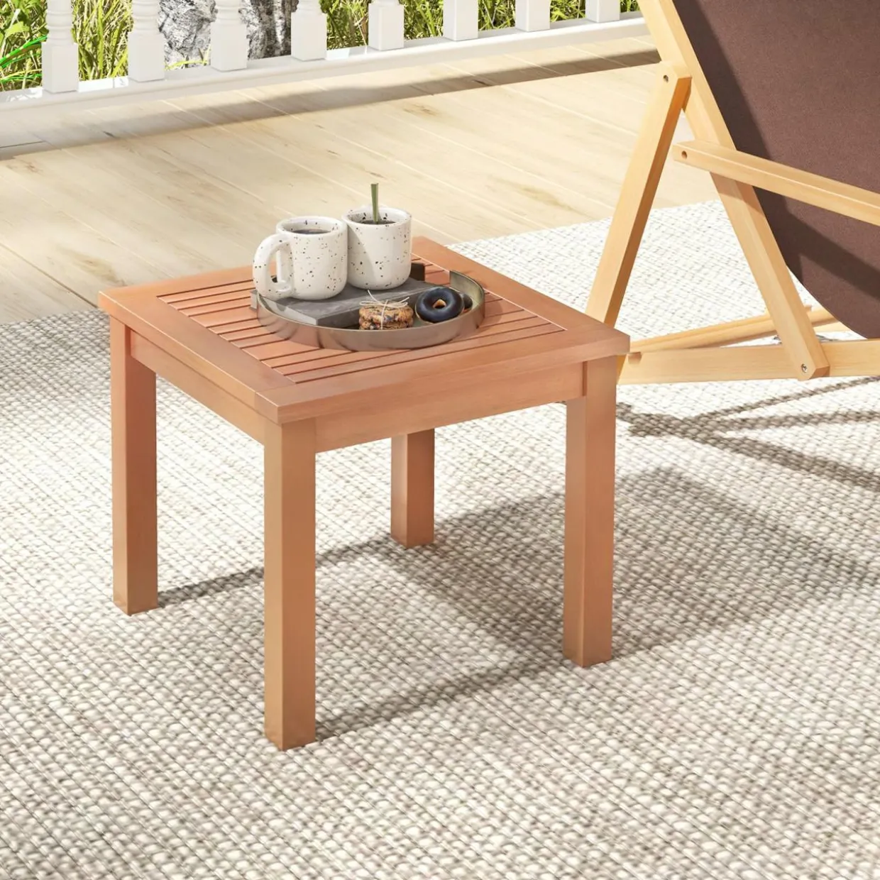 Tangkula Adirondack Outdoor Side Table, 18" Small Square Patio End Table with Slatted Tabletop