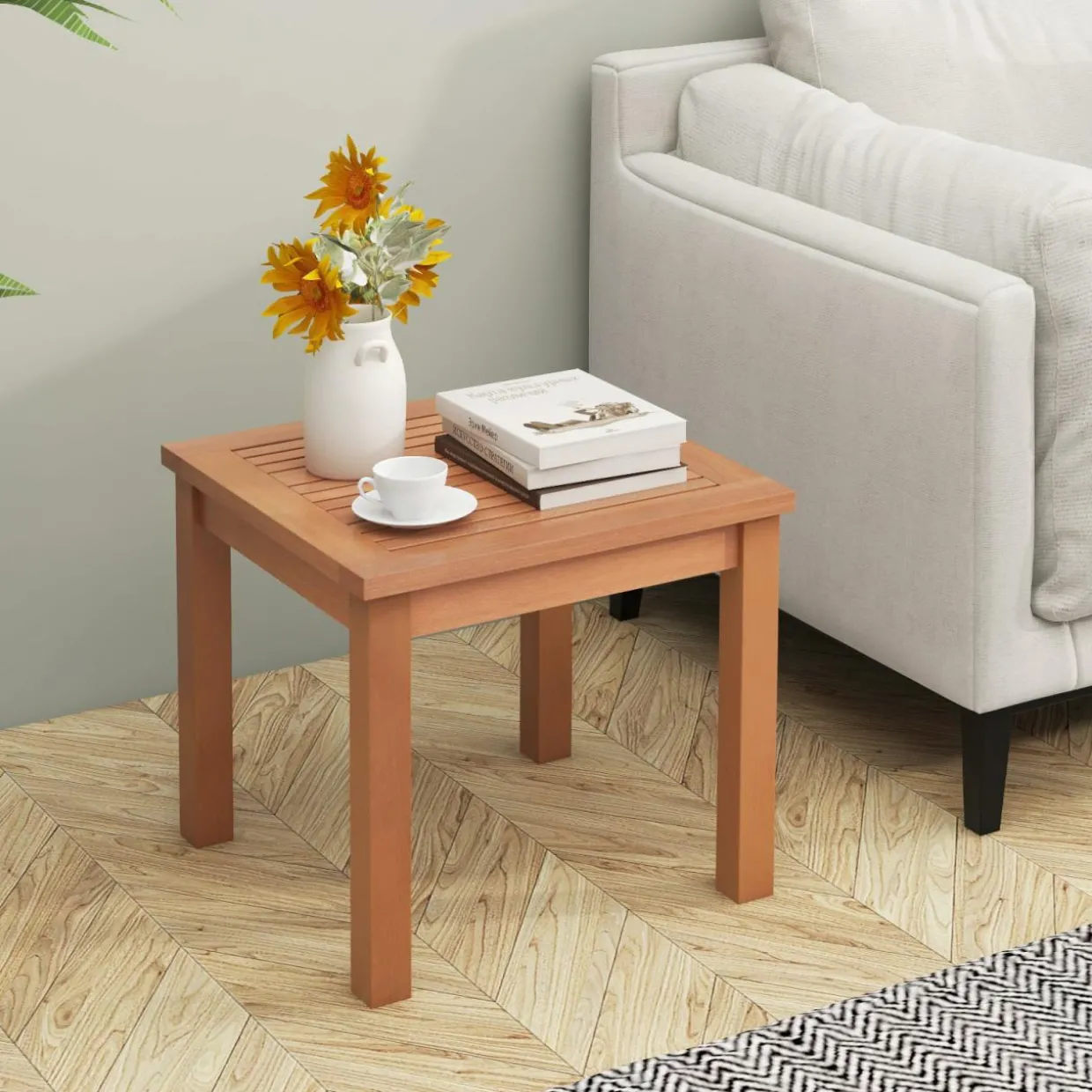 Tangkula Adirondack Outdoor Side Table, 18" Small Square Patio End Table with Slatted Tabletop