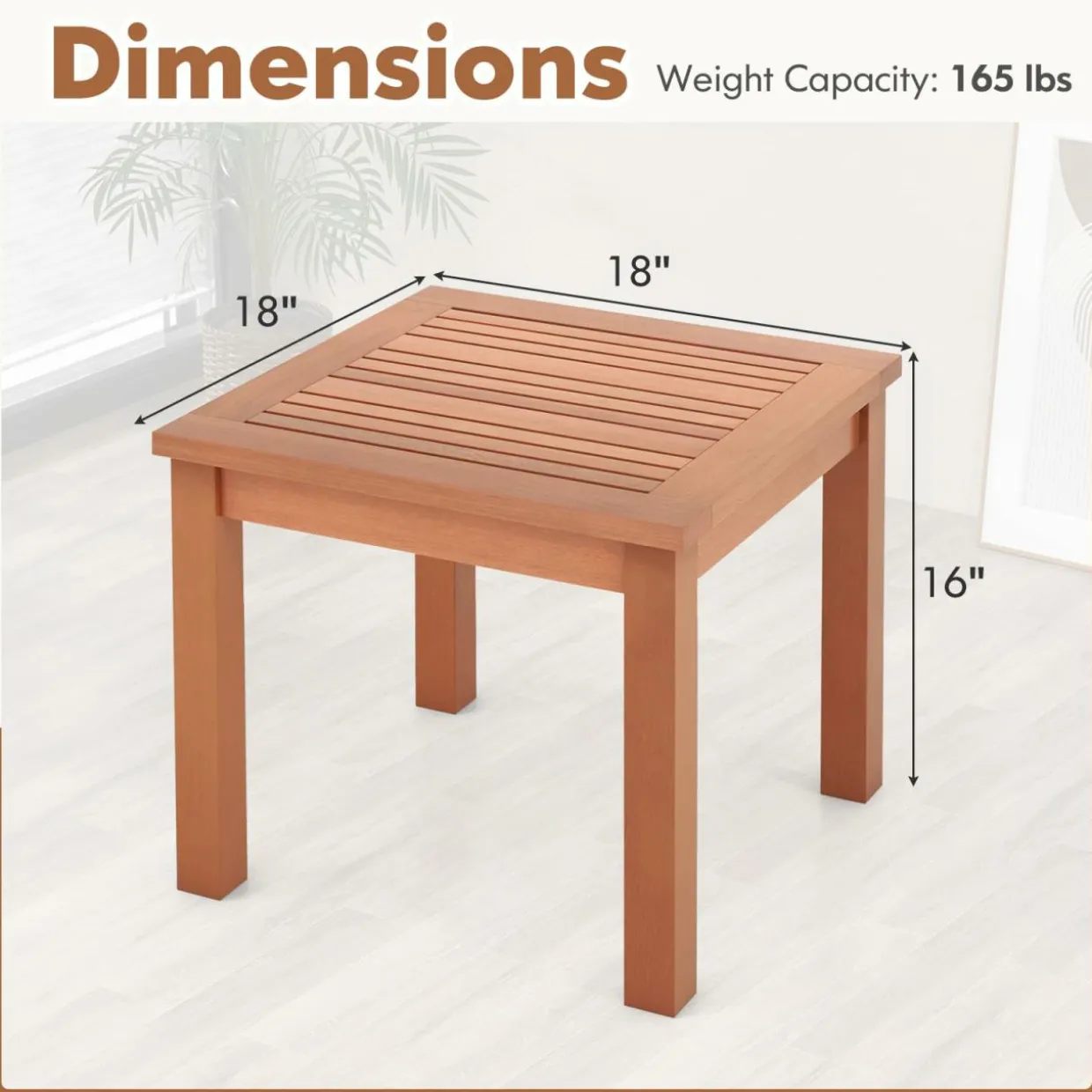Tangkula Adirondack Outdoor Side Table, 18" Small Square Patio End Table with Slatted Tabletop
