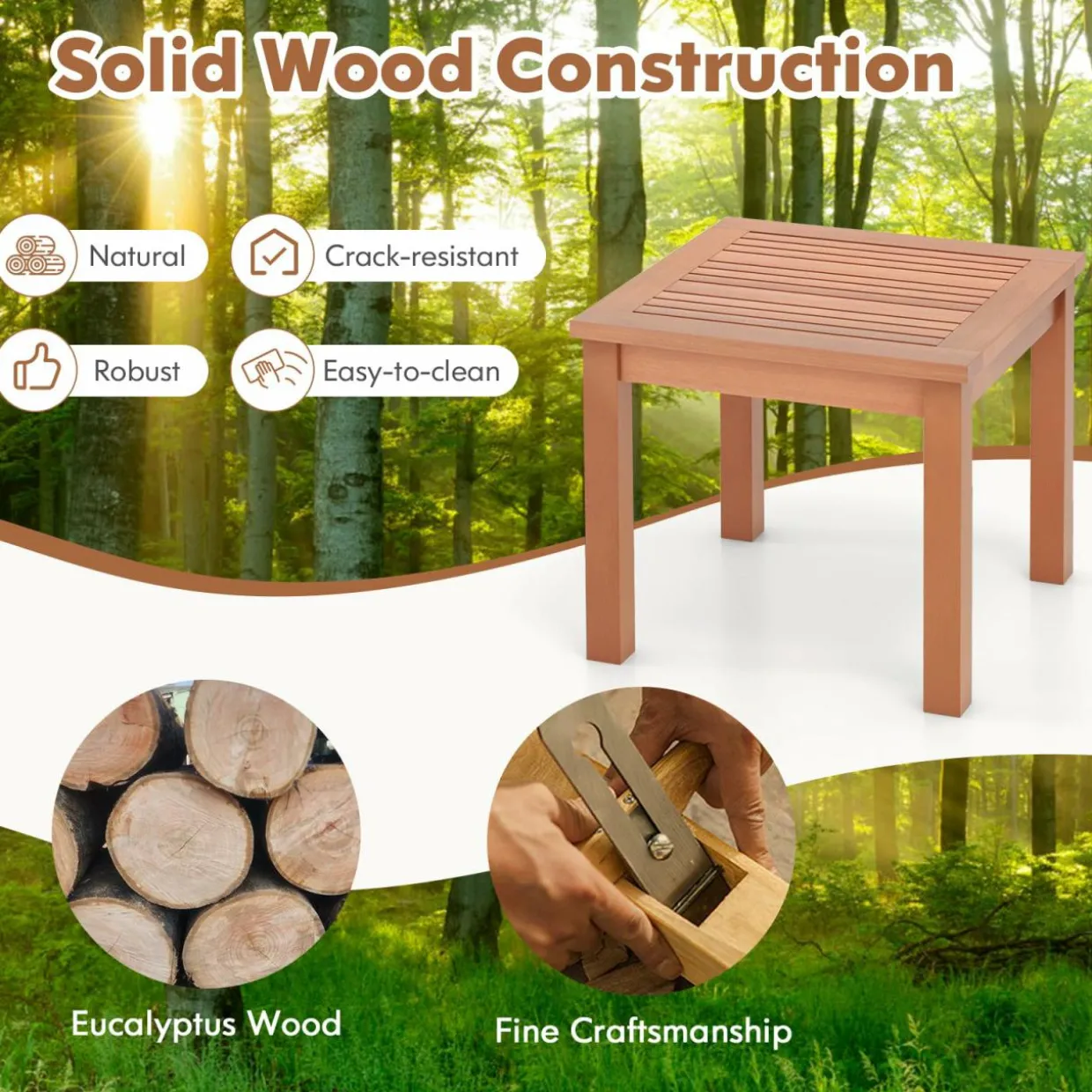 Tangkula Adirondack Outdoor Side Table, 18" Small Square Patio End Table with Slatted Tabletop