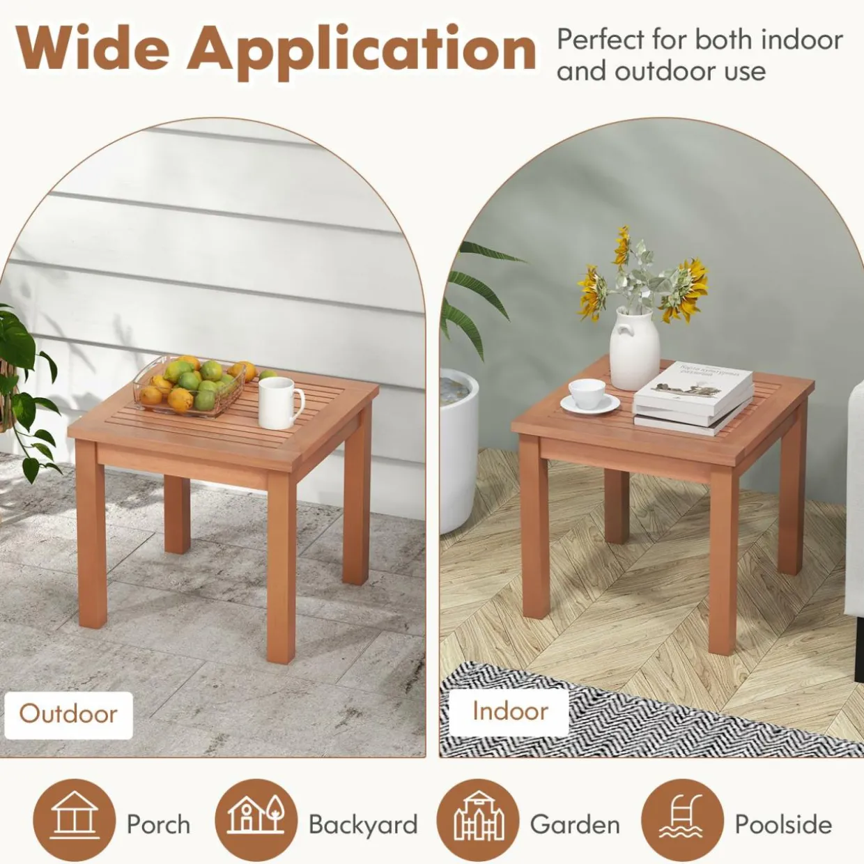Tangkula Adirondack Outdoor Side Table, 18" Small Square Patio End Table with Slatted Tabletop