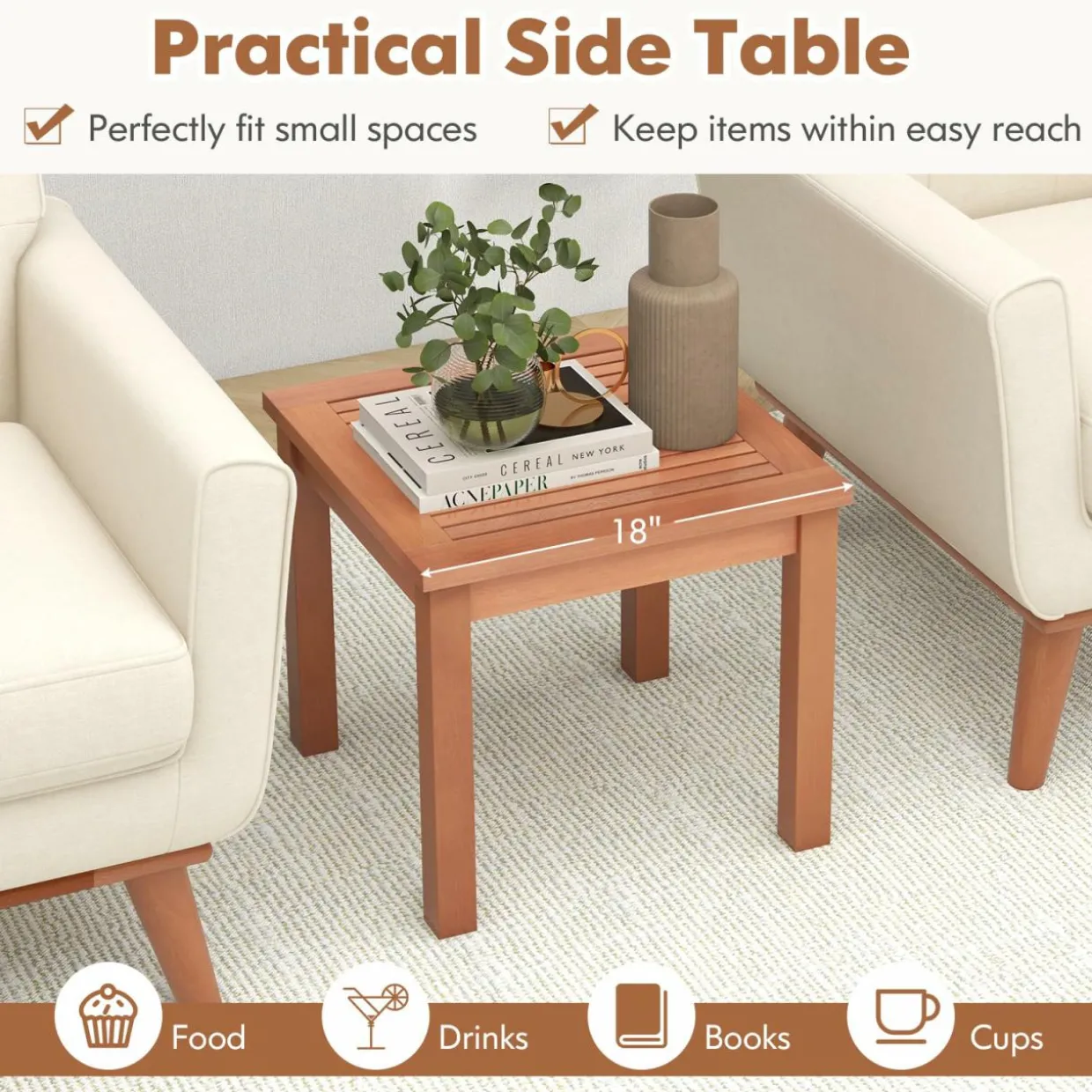 Tangkula Adirondack Outdoor Side Table, 18" Small Square Patio End Table with Slatted Tabletop