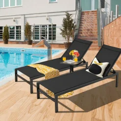 Tangkula Aluminum Patio Chaise Lounge, Outdoor Adjustable Lounge Chair with 6-Position Backrest