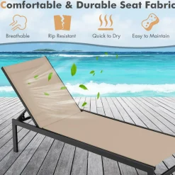 Tangkula Aluminum Patio Chaise Lounge, Outdoor Adjustable Lounge Chair with 6-Position Backrest